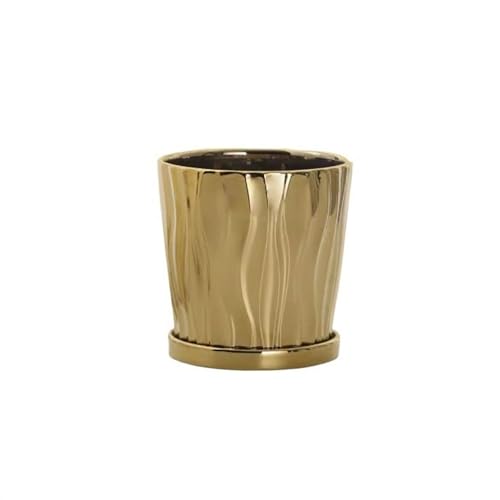 Xumh2024-3 Blumentöpfe Pflanzgefäß, schlicht, kreativ, vergoldete Keramik, mit Tablett, groß, extra, for Zuhause und Büro für Kakteen und Sukkulenten(Gold,Klein) von Xumh2024-3