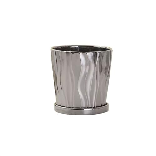 Xumh2024-3 Blumentöpfe Pflanzgefäß, schlicht, kreativ, vergoldete Keramik, mit Tablett, groß, extra, for Zuhause und Büro für Kakteen und Sukkulenten(Silver,Groß) von Xumh2024-3