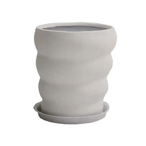 Xumh2024-3 Blumentöpfe Weißer Blumentopf aus Magnesium-Ton, spiralförmiger Übertopf mit Drainagelöchern und Tablett, Blumenbehälter for Zimmergärten Terrassen für Kakteen und Sukkulenten von Xumh2024-3