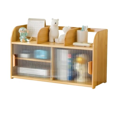 Xumh2024-3 Bücherregal Wohnzimmermöbel Desktop-Bücherregal aus Bambus, mit Glas-Schiebeschranktüren, Organizer-Rack, for das Home-Office-Arbeitszimmer-Aufbewahrungsregal für Wohnzimmer,Schlafzimmer von Xumh2024-3
