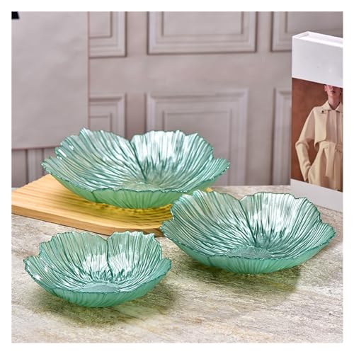 Xumh2024-3 Küchenzubehör Nordic Stil Moderne Blume Form Obst Platte 3 Sets Haushalt Kristall Glas Perlglanz Weiß Einfache Snack Lagerung Platte Große kapazität für Snacks(Blue) von Xumh2024-3