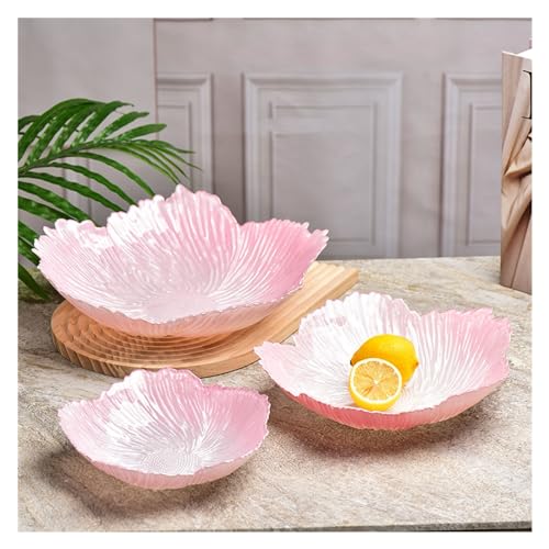 Xumh2024-3 Küchenzubehör Nordic Stil Moderne Blume Form Obst Platte 3 Sets Haushalt Kristall Glas Perlglanz Weiß Einfache Snack Lagerung Platte Große kapazität für Snacks(Pink) von Xumh2024-3
