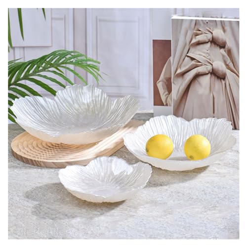 Xumh2024-3 Küchenzubehör Nordic Stil Moderne Blume Form Obst Platte 3 Sets Haushalt Kristall Glas Perlglanz Weiß Einfache Snack Lagerung Platte Große kapazität für Snacks(Weiß) von Xumh2024-3