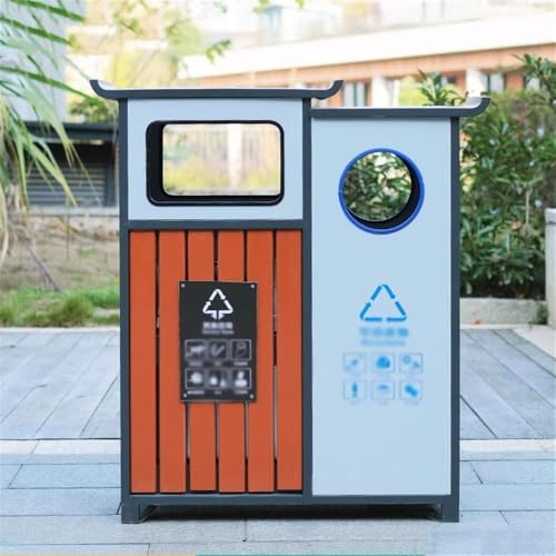 Xumh2024-3 Mülltrennsysteme Abfalleimer aus Metall und Holz for den Außenbereich, Doppelbox, for gewerbliche und öffentliche Bereiche von Xumh2024-3