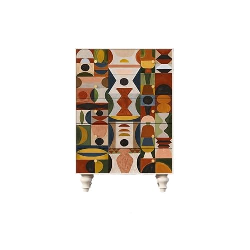 Xumh2024-3 Schrank Kommode mit 5 Schubladen, Mid-Century-Retro-Kommode, hohe Kommode mit großem Stauraum, Akzentkommode for das Heimbüro Schlafzimmer oder Wohnzimmer(A) von Xumh2024-3