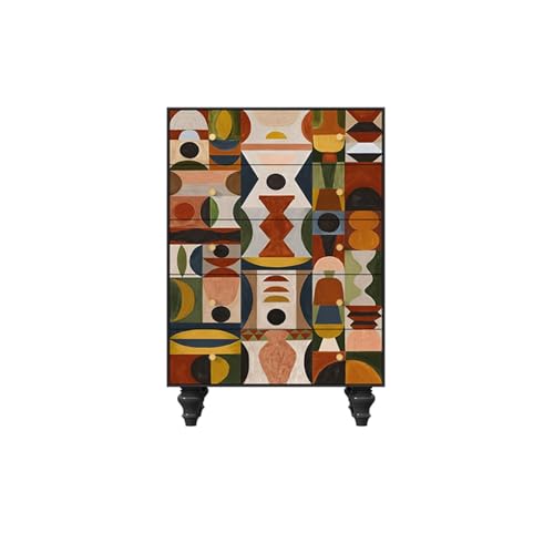 Xumh2024-3 Schrank Kommode mit 5 Schubladen, Mid-Century-Retro-Kommode, hohe Kommode mit großem Stauraum, Akzentkommode for das Heimbüro Schlafzimmer oder Wohnzimmer(B) von Xumh2024-3