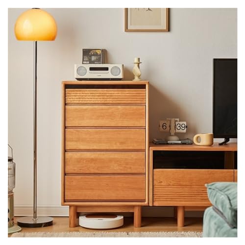 Xumh2024-3 Schrank Massivholz Schlafzimmer Kommode mit fünf Schubladen Hohe Wohnzimmer Einfache Lagerung Sideboard Kleiner Haushaltsaufbewahrungsschrank Schlafzimmer oder Wohnzimmer von Xumh2024-3