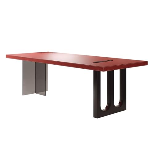 Xumh2024-3 Schreibtisch Moderner Büroschreibtisch for Führungskräfte, rotes Sattelleder-Finish, geräumiger Schreibtisch-Arbeitsplatz mit Ladesteckdosen Computertisch(S) von Xumh2024-3