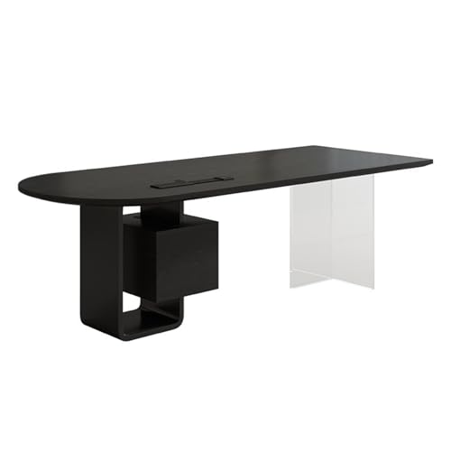 Xumh2024-3 Schreibtisch Moderner schwarzer Büroschreibtisch mit Schubladen, geräumiger Schreibtisch for das Homeoffice Ladesteckdosen Computertisch(L) von Xumh2024-3