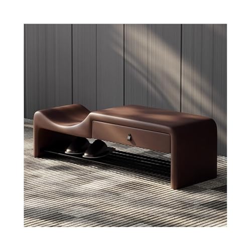 Xumh2024-3 Sitzbank Polsterbank Italienische einfache Eingangsschuhbank Eingangsbereich Eltern-Kind-Aufbewahrungsschublade Edelstahl-Schuhregalhöhe Sitzhocker Schlafzimmer(Coffee,Mittel) von Xumh2024-3