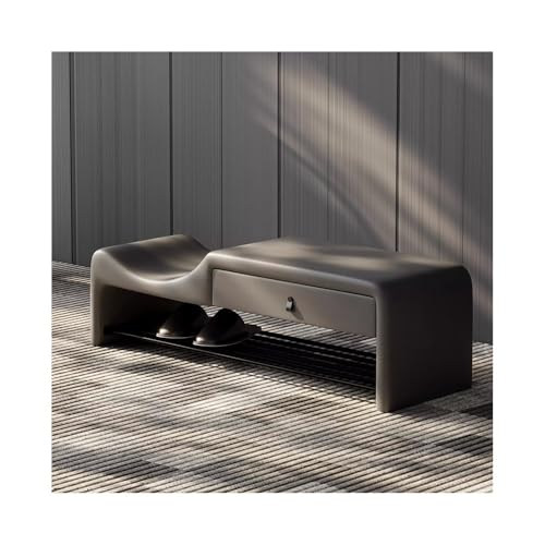 Xumh2024-3 Sitzbank Polsterbank Italienische einfache Eingangsschuhbank Eingangsbereich Eltern-Kind-Aufbewahrungsschublade Edelstahl-Schuhregalhöhe Sitzhocker Schlafzimmer(Dark Gray,Mittel) von Xumh2024-3