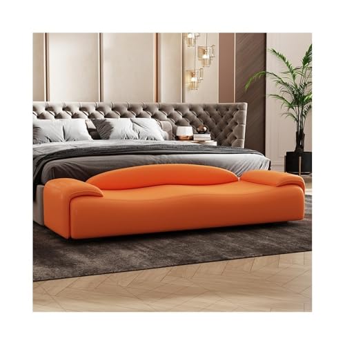 Xumh2024-3 Sitzbank Polsterbank Schlafzimmer-Bett-Endhocker mit Rückenlehne, Lange Sofabank, leichte Luxus-Kleiderbank, Garderoben-Schuhwechselbank Sitzhocker Schlafzimmer(Orange,Mittel) von Xumh2024-3