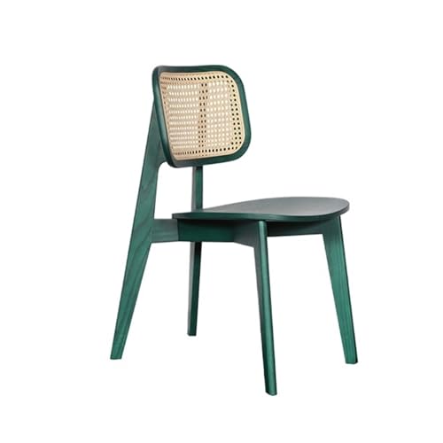 Xumh2024-3 Zuhause Balkon Esszimmerstuhl aus Massivholz mit Rückenlehne aus Rattangeflecht – moderner Stil – ideal for den Einsatz im Restaurant zu Hause Draußen Chair Sitz(Green) von Xumh2024-3