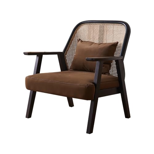 Xumh2024-3 Zuhause Balkon Moderner Akzent-Rattanstuhl, braun gepolsterte Wohnzimmerstühle mit Rohrrücken, bequemer Loungesessel for das Lesezimmer im Schlafzimmer Draußen Chair Sitz von Xumh2024-3