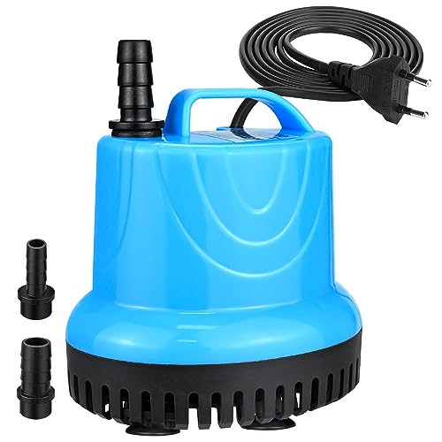 10W 600L/H Mini Wasserpumpe, Aquariumpumpe Springbrunnenpumpe Klein Tauchpumpe, Ultra Leise Aquarium Pumpe Förderpumpe mit 2 Düse für Teiche, Aquarium, Garten, Brunnen (Blau) von XunHe