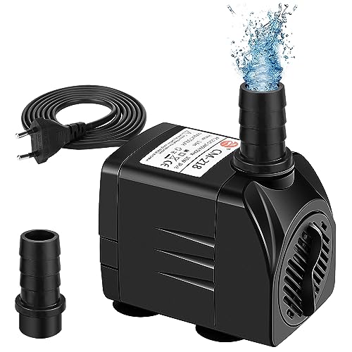 15W 750L/H Mini Wasserpumpe Aquariumpumpe, Aquarium Pumpe, Ultra Leise Tauchpumpe Klein Springbrunnenpumpe mit 1,4 m Netzkabel, 1 Düse für Aquarien Garten Teich Statue (Schwarz) von XunHe