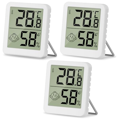 3 Stück Digital Thermometer Hygrometer Innen, Mini LCD Raumthermometer, Hohen Genauigkeit Zimmerthermometer mit Smiley Indikator,Temperatur und Luftfeuchtigkeitsmesser Innen für Babyzimmer Büro von XunHe