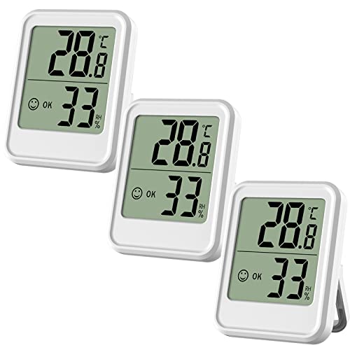 Digital Thermometer Hygrometer innen, 3 Stück Raumthermometer Digitales, Zimmerthermometer, Hydrometer Feuchtigkeit Digital, Hohen Genauigkeit Temperatur und Luftfeuchtigkeitsmesser Innen (Weiß) von XunHe