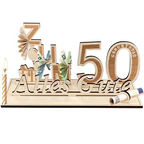 Geldgeschenke Geburtstag 50, Geschenke zum 50.Geburtstag Mann Frau, 50.Geschenke aus Holz Dekoration von XunHe