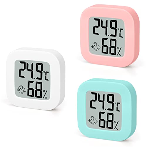 Mini Digital Thermometer Hygrometer innen, 3 Stück Raumthermometer LCD Digitales Zimmerthermometer, Temperatur und Luftfeuchtigkeitsmesser mit Hohen Genauigkeit für Babyzimmer, Wohnzimmer, Büro von XunHe