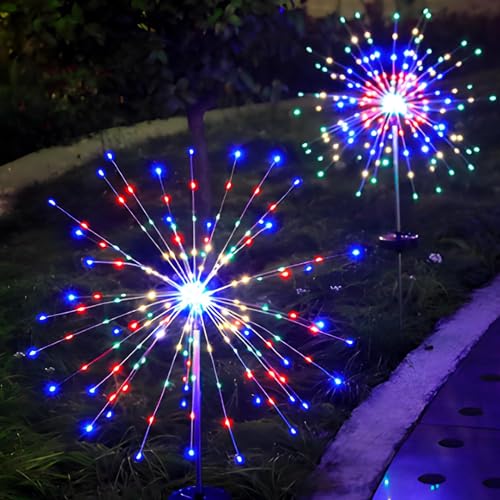 XunHe 2 Stücke Garten Solarstecker, 120LED Farbe Solar Solarlampen für Außen, IP65 Wasserdicht 8 Modi Solar Feuerwerk Lichterkette, 40 Kupferdrähte DIY Solarlichter für Außen [Energieklasse A++] von XunHe