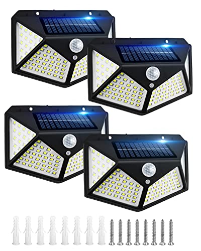 XunHe Solarlampen für Außen mit Bewegungsmelder,4er-Pack 270° Weitwinkel, solarbetriebene Leuchten, 3 Modi Aussen Solar Strahler, IP65 Wasserdichte Wandleuchte für Garten Garage von XunHe