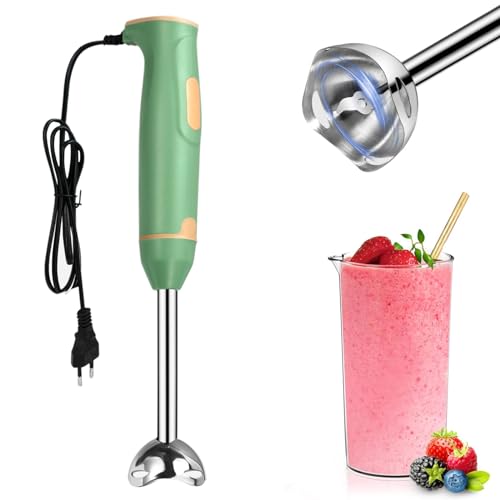 XunHe Stabmixer Elektrischer, 400W Gebürsteter Edelstahl, Elektrischer Hand blender Rührstab, Mixstab mit Messer, Perfekt für Babynahrung, Smoothies, Saucen und Suppen,Grün von XunHe