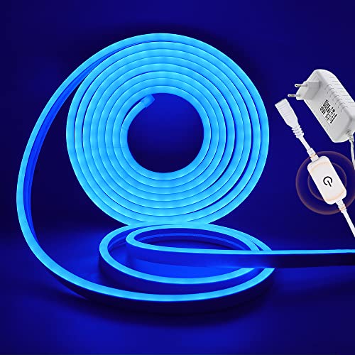 XUNATA 12V Dimmbar Neon LED Streifen, 2835 LED Strip Wasserdicht Diffusion Silikon Neon Flex LED Lichtband Lichtschlauch für Innen Aussenbereich Heim Weihnachtsfeier Deko (Blau, 5M) von XUNATA