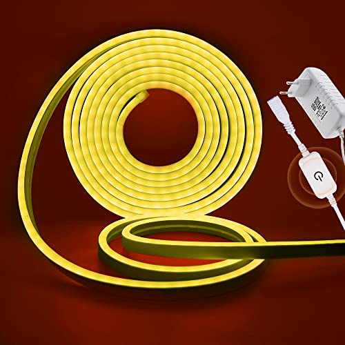 XUNATA 12V Dimmbar Neon LED Streifen, 2835 LED Strip Wasserdicht Diffusion Silikon Neon Flex LED Lichtband Lichtschlauch für Innen Aussenbereich Heim Weihnachtsfeier Deko (Golden Gelb, 2M) von XUNATA