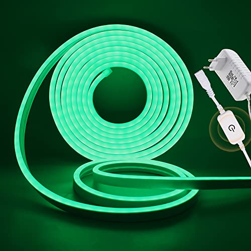 Xunata 12V Dimmbar Neon LED Streifen, 2835 LED Strip Wasserdicht Diffusion Silikon Neon Flex LED Lichtband Lichtschlauch für Innen Aussenbereich Heim Weihnachtsfeier Deko (Grün, 2M) von XUNATA