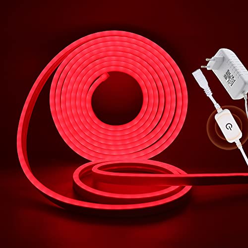 XUNATA 12V Dimmbar Neon LED Streifen, 2835 LED Strip Wasserdicht Diffusion Silikon Neon Flex LED Lichtband Lichtschlauch für Innen Aussenbereich Heim Weihnachtsfeier Deko (Rot, 2M) von XUNATA