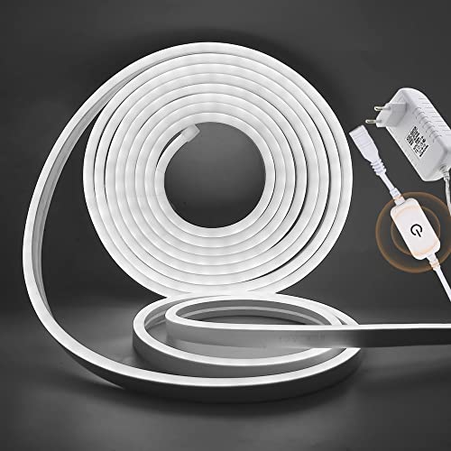XUNATA 12V Dimmbar Neon LED Streifen, 2835 LED Strip Wasserdicht Diffusion Silikon Neon Flex LED Lichtband Lichtschlauch für Innen Aussenbereich Heim Weihnachtsfeier Deko (Weiß, 5M) von XUNATA