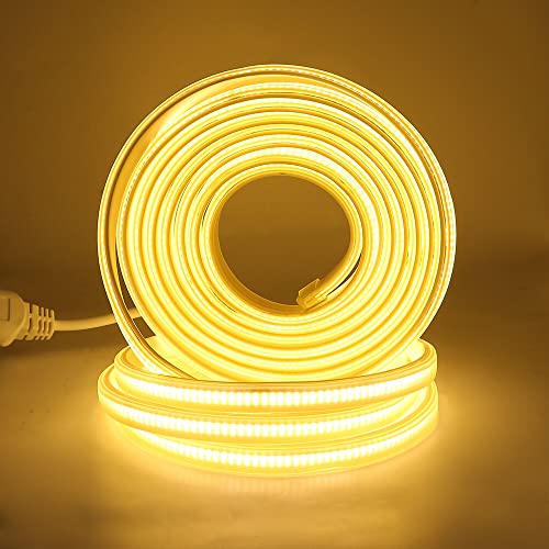 Xunata COB LED Streifen, 220V 288leds/m Superhell Hohe Dichte, Kein Bleidraht, Flexibles COB LED Lichtband Strip für Schlafzimmer Küche DIY Innendekoration (Warmweiß, 4M) von XUNATA