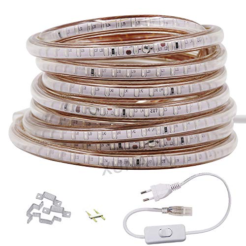 XUNATA LED Strip Streifen mit Schalter, AC 220V 3014 120leds/m IP65 Wasserdicht,Flexibel Weiß LED Lichtband Seil Lichter für Küche Stairway Home Party Deko (Weiß,1M) von XUNATA