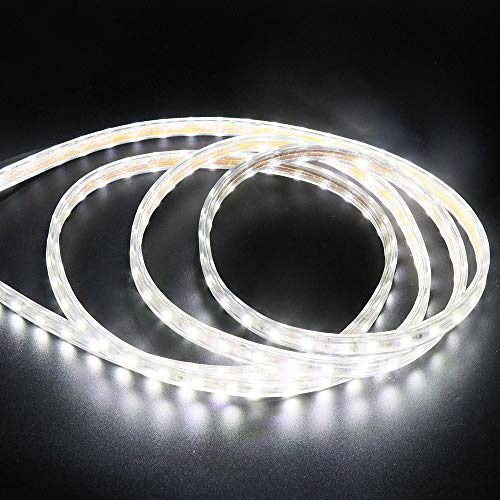 XUNATA LED Streifen mit Schalter,220V-240V SMD 5050 60leds/m IP65 Wasserdicht,Kein Selbstklebender,Flexibel LED Lichtband für Küche Stairway Weihnachten Party Deko (Weiß, 5M) von XUNATA