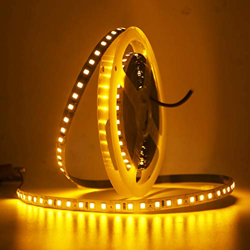 XUNATA LED Strip 5M Gelb, 12V 2835 SMD 600 LEDs Super Hell LED Band Selbstklebend LED Stripe Leiste Lichtband Innenbeleuchtung für Küche,unter Schrank,Party,Haus,Weihnachten Deko (Gelb) von XUNATA