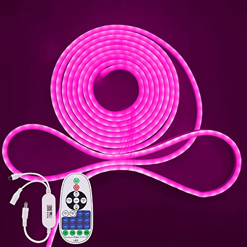 XUNATA WiFi Neon LED Streifen, 12V 5M Wasserdicht Diffusion Neon Flex LED Lichtband Lichtschlauch, Smart App Control, Musiksync, mit Fernbedienung, Kompatibel mit Alexa Google Assistant (Pink) von XUNATA