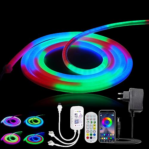 XUNATA 10M WiFi Neon LED Streifen, 24V RGB WS2811 Adressierbare Diffusion Silikon Neon Flex LED Schlauch, Smart App Control, Musiksync, mit Fernbedienung, Kompatibel mit Alexa Google Assistant von XUNATA