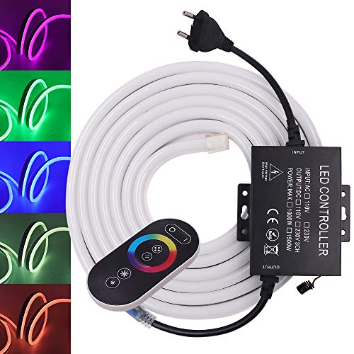 XUNATA 15M RGB Neon LED Streifen, 220V SMD 5050 Flexible Neon LED Licht Stripe Lichterschlauch mit Volle Berührung Fernbedienung für Bar Decke Counter Weihnachten Hochzeit Party Deko von XUNATA