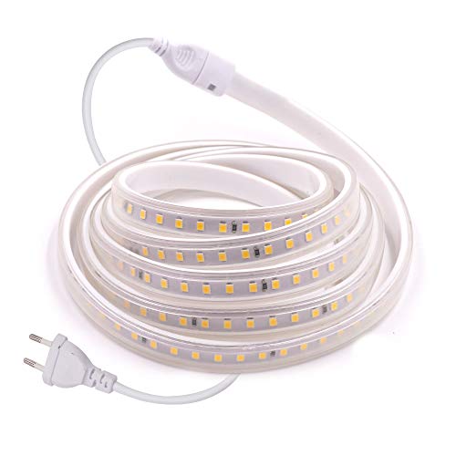 XUNATA 17M LED Streifen Warmweiß, AC 220V 2835 60leds/m IP65 Wasserdicht,Flexibel Warmweiß LED Lichtband Seil Lichter für Küche Stairway Home Party Deko (Warmweiß (60Led/m), 17M) von XUNATA