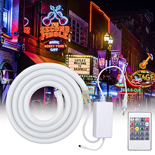 XUNATA 220V RGB Neon LED Streifen, 360° illumination Wasserdicht Diffusion Silikon Neon Flex LED Lichtband Schlauch mit Fernbedienung für Heim DIY Festival Dekoration (4M) von XUNATA