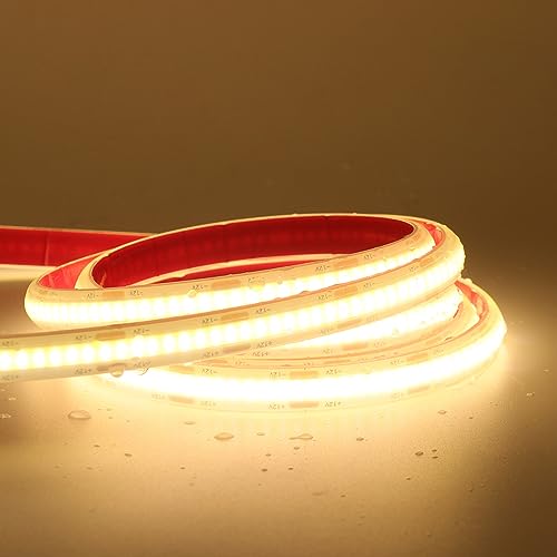 XUNATA 5M COB LED Streifen Warmweiß, 12V 320LEDs/m Superhell Hohe Dichte IP68 Wasserdicht Flexibles Selbstklebend COB LED Lichtband Strip für Heim DIY Festival Dekoration von XUNATA