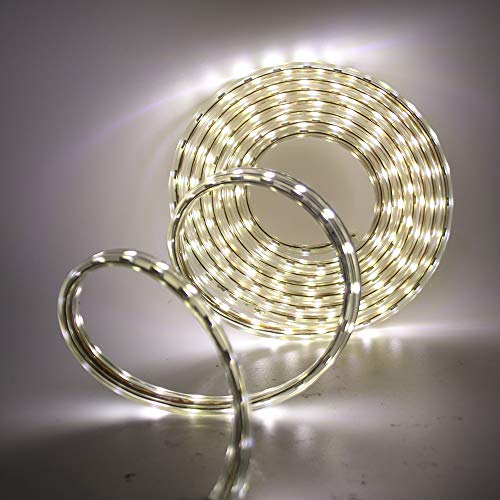 XUNATA 5M Dimmbare LED Streifen Weiß, 220V-240V 5050 SMD 60leds / m IP67 Wasserdicht,Kein Selbstklebender,Flexibles LED Lichtband für Küche Stairway Weihnachten Party Deko (Weiß, 5m) von XUNATA