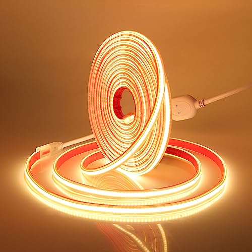 XUNATA COB LED Streifen, 230V 288leds/m Superhell Hohe Dichte, Flexibles Selbstklebend COB LED Lichtband Strip für Heim DIY Festival Dekoration (Warmweiß, 10M) von XUNATA