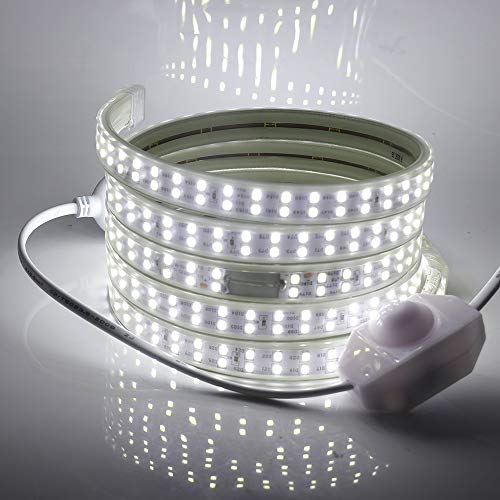 XUNATA Dimmbare Doppelreihe LED Strip Streifen, 220V 2835 SMD 180leds/m IP65 Wasserdicht, Flexibel LED Lichtband Seil Licht Schlauch für Hausbeleuchtung Dekor Bar (Weiß, 3M) von XUNATA