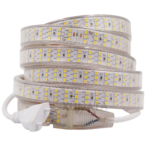 XUNATA Drei Reihen 220V 2835 SMD 276leds / m IP65 Wasserdicht,Kein Selbstklebender,Flexibles LED Lichtschlauch für Küche Stairway Home Weihnachten Party Deko (Warmweiß, 16M) von XUNATA