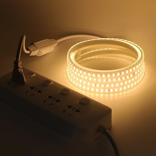 XUNATA Warmweiß LED Strip Streifen, 230V 2835 SMD 120leds/m IP65 Wasserdicht, Kein Bleidraht, Flexibles LED Leiste Lichtband Strip für Heim DIY Festival Dekoration (3M) von XUNATA