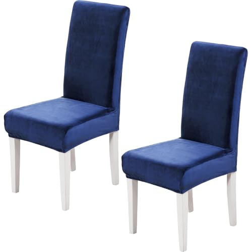 Xundefeng 2er Set Stretch Samt Stuhlhussen für Esszimmerstühle, Schutz Hussen für Stühle Schwingstühle, Dekoration Stuhlbezug für Haus, Küche, Hotel, Party - Marineblau von Xundefeng