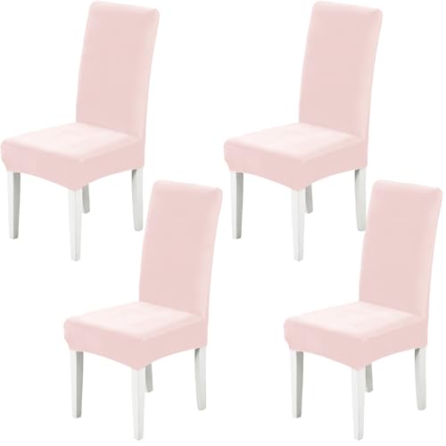 Xundefeng 4er Set Stretch Samt Stuhlhussen für Esszimmerstühle, Schutz Hussen für Stühle Schwingstühle, Dekoration Stuhlbezug für Haus, Küche, Hotel, Party - Rosa von Xundefeng