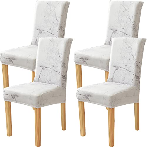 Xundefeng StuhlHussen 4er Set Hoher Rückenlehne Schwingstuhl Esszimmerstuhl Freischwinger Esszimmer Stuhl Hussen Stretch Elasthan Schonbezüge Schutzhülle Marmor Muster von Xundefeng